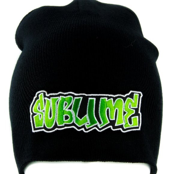 Green Sublime Logo Black Beanie Knit Cap Hat Reggae Rock Ska Punk Alternative - Picture 1 of 9